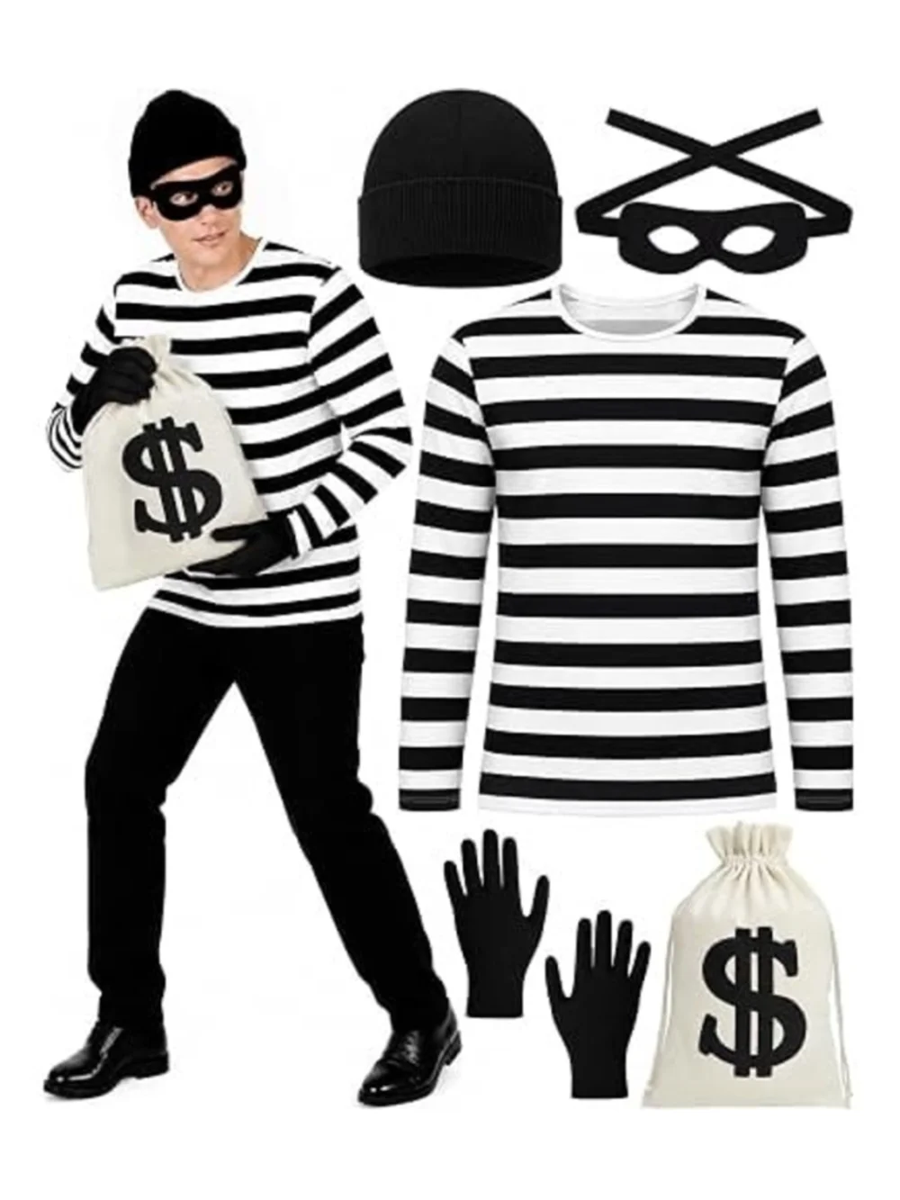 Adult Men's Robber Costume, Bank Robber Costume Thief Accessories for Hallowee